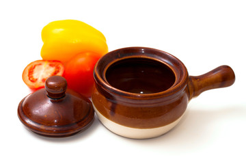 clay pots and vegetables