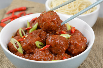 Xiu Mai - Vietnamese / Chinese pork meatballs in tomato sauce