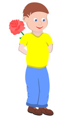 Smiling boy with a big flower rose