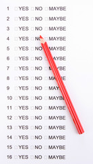 Yes, no or maybe cheklist close-up