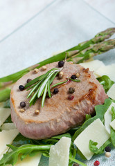 Delicious Beef on arugula salad and parmesan