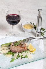 Delicious Beef on arugula salad and parmesan