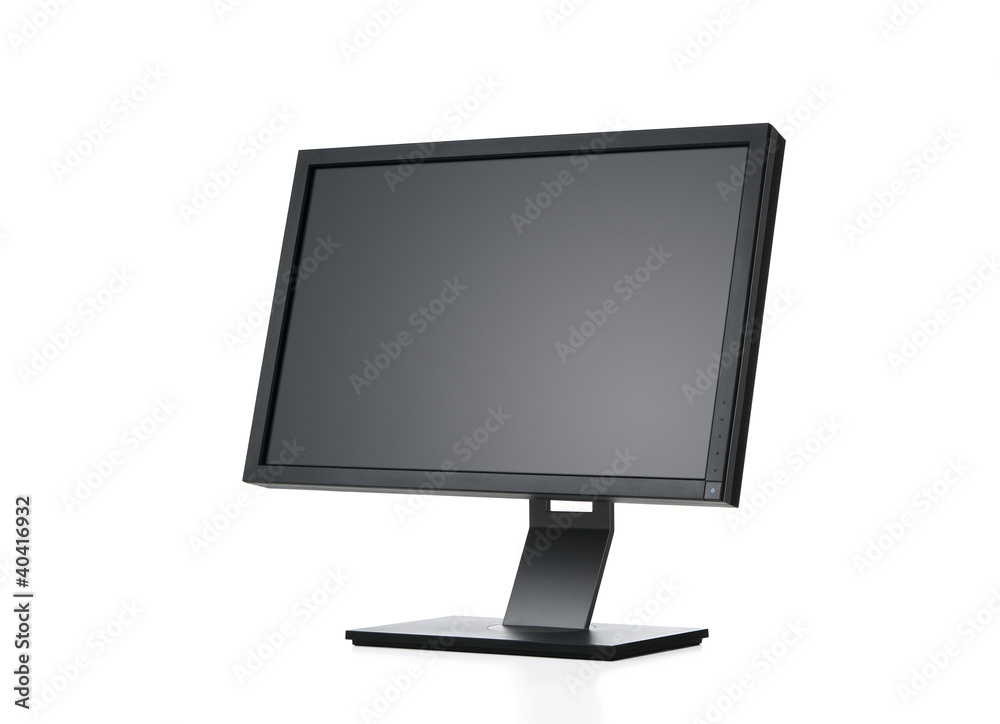 Fototapete side view of blank computer monitor isolated on white with path