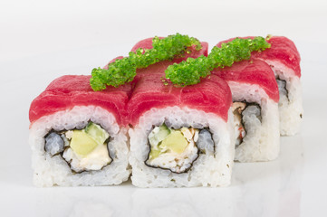 Maki Sushi - Roll made of Crab, avocado, cucumber inside. Fresh