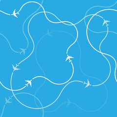 Seamless pattern with airplane routes. Vector.