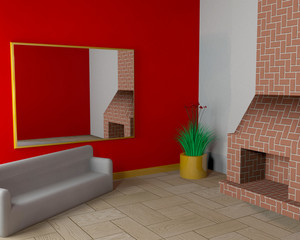 Room with fireplace and sofa