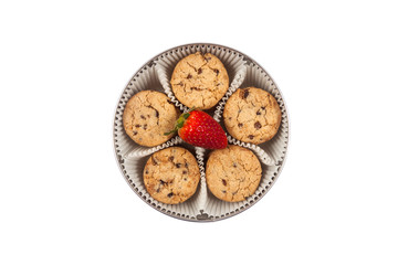 Box of cookies with strawberry