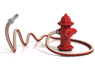 fire hydrant with fire hose 3d illustration
