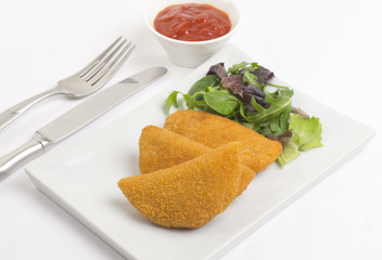 Rissole - Chicken and cheese rissole with salad & chili sauce