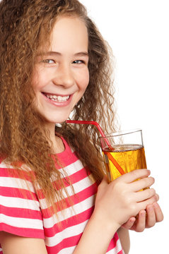 Girl with apple juice
