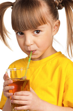 Girl with apple juice