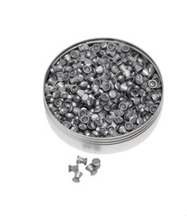 Aluminum can of lead pellets isolated on white