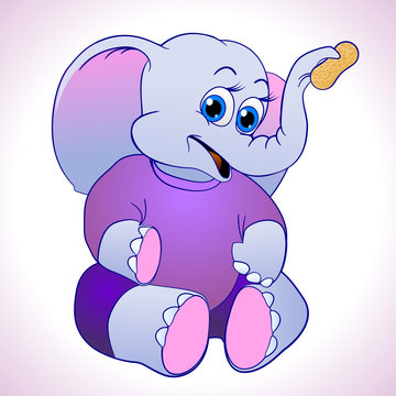 cute and cuddly cartoon elephant holding up a peanut