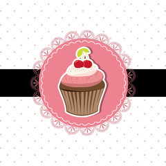 Cherry cupcake invitation card