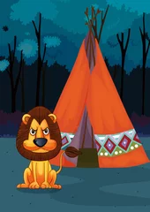 Poster Leeuw op kamp © GraphicsRF