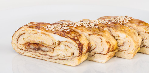 Omelet Maki Sushi - Roll made of Smoked Eel inside. Topped with