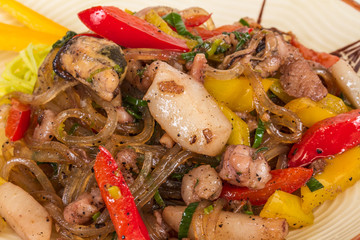Asian spicy seafood noodle