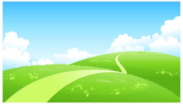Curved path over green landscape