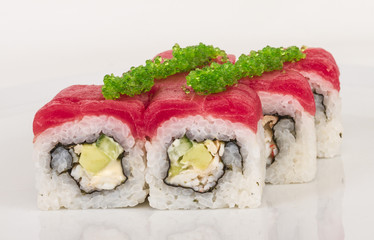 Maki Sushi - Roll made of Crab, avocado, cucumber inside. Fresh