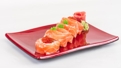 Japanese sushi traditional japanese food.Roll made of salmon, re