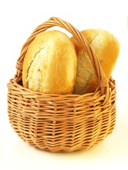 Rolls in basket, isolated