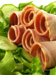 Rolled sirloin with lettuce, closeup