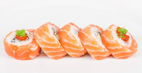 Japanese sushi traditional japanese food.Roll made of salmon, re