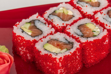 Tobiko Spicy Maki Sushi - Hot Roll with various type of Tobiko (
