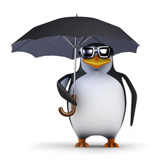 3d Penguin with black umbrella
