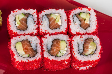 Tobiko Spicy Maki Sushi - Hot Roll with various type of Tobiko (