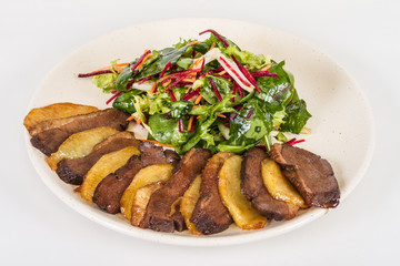 duck fillet, mashed potatoes seasoned with truffle oil, fig and