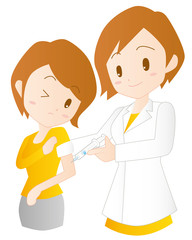 女医　注射　予防接種　イラスト　素材　ベクター