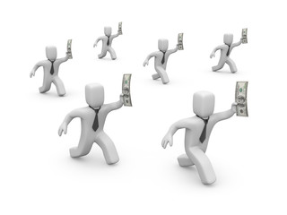 3d businesspeople hurry to spend money