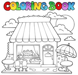Magasin de bonbons de dessin animé de livre de coloriage