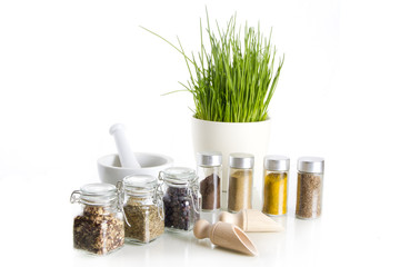 spices with chive and mortar