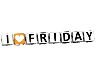 Fototapeta premium 3D I Love Friday Crossword Block text