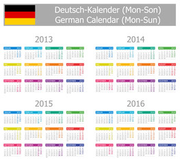2013-2016 Type-1 German Calendar Mon-Sun on white background