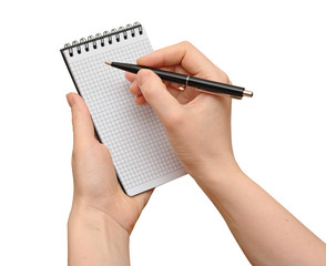 human hand take a note on blank notepad