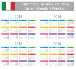 2013-2016 Type-1 Italian Calendar Mon-Sun on white background