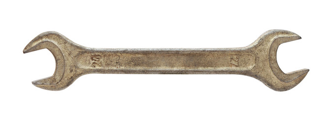 Closeup of chrome wrench isolated on white
