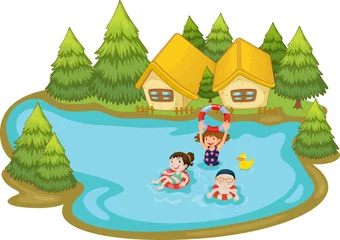Tuinposter Kinderen zwemmen © GraphicsRF