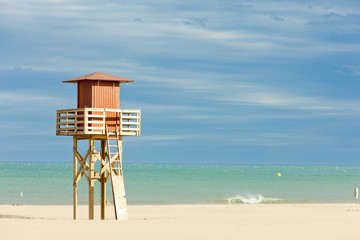 lifeguard cabin on the beach in Narbonne Plage, France