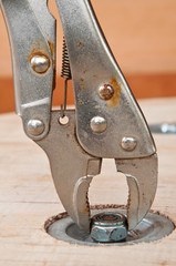 Fototapeta na wymiar old lock pliers and nut