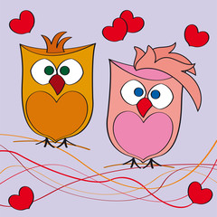 couple of owls in love illustration