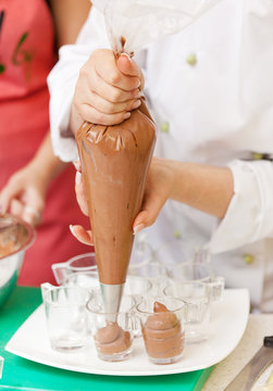 Chef Making A Chocolate Mousse