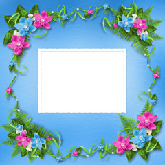 Invitation on the delicate  pastel background with a garland of