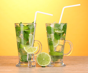 Glasses of cocktail with lime and mint