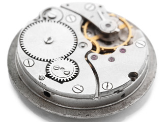 Clock mechanism isolated on white