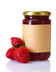 berry jam and strawberry isolated on white