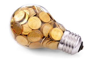 Traditional glass bulb with many golden coins
